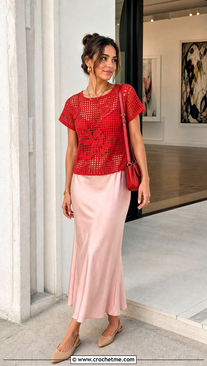 Filet Crochet Top With Slip Skirt - 35 crochet spring tops outfit ideas