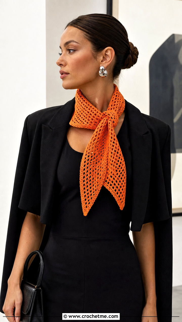Filet Diamond Scarf With Minimalist Column Dress - 15 diamond crochet scarf outfit ideas