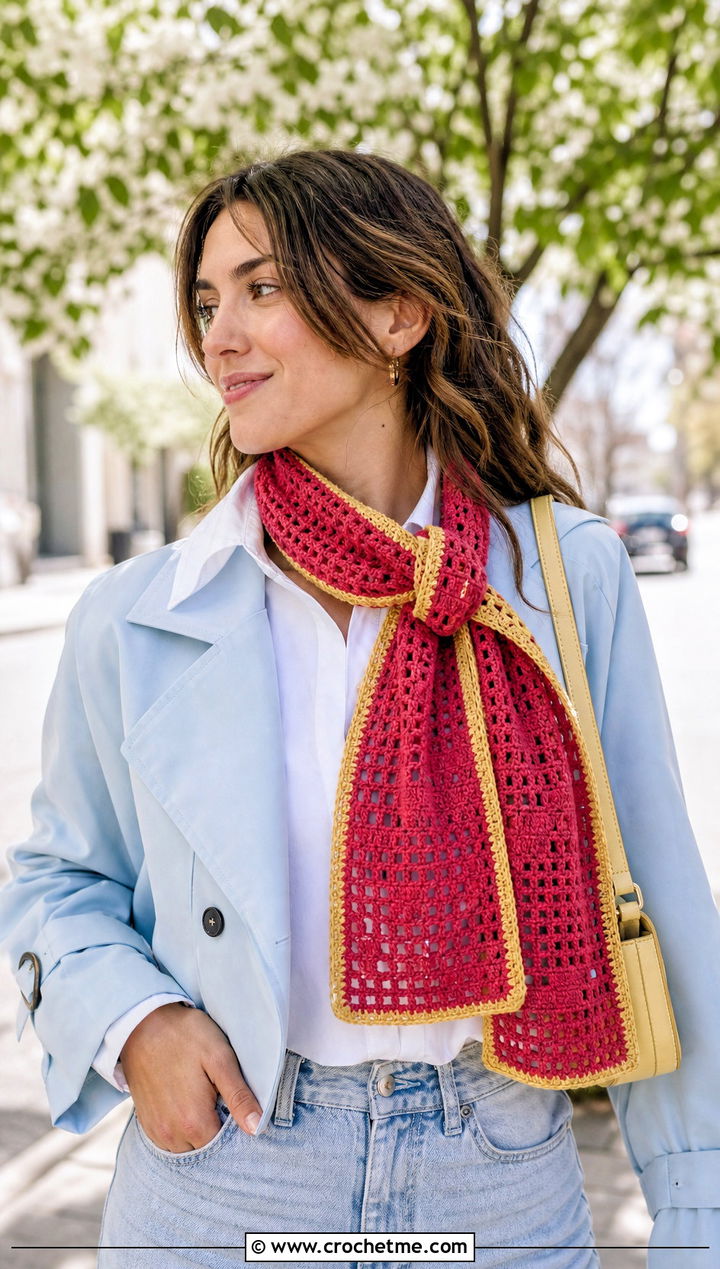 Filet Gryffindor Crochet Scarf With Spring Trench - 25 gryffindor crochet scarf outfit ideas