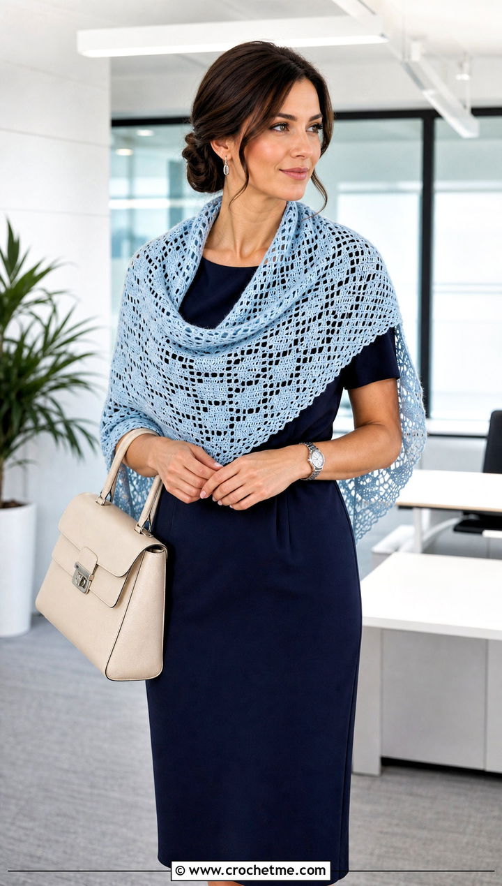 Filet Half Moon Crochet Shawl With Sheath Dress And Slingbacks - 25 Half Moon Crochet Shawl outfit ideas