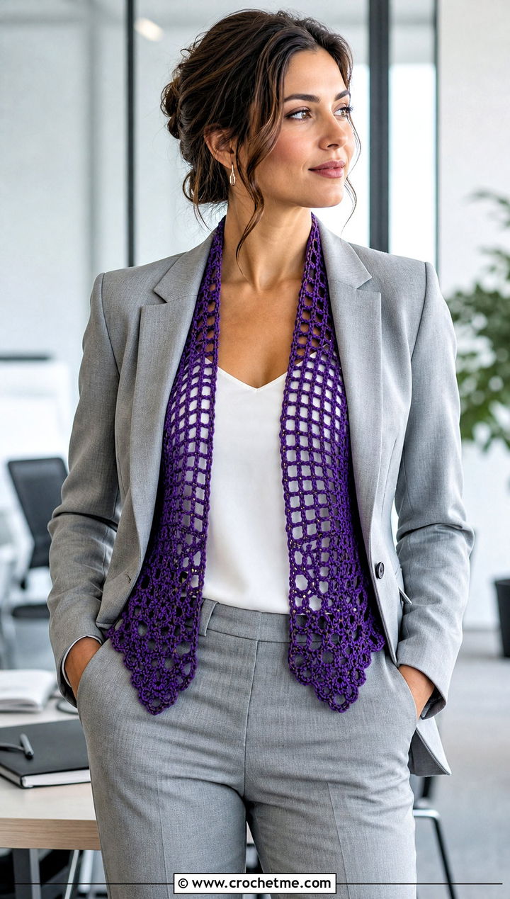 Filet Lace Crochet Boho Shawl With Trouser Suit - 30 crochet boho shawl outfit ideas