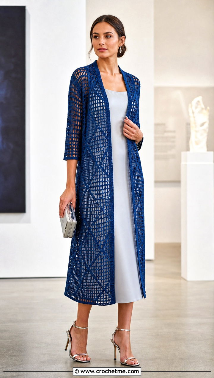 Filet Lace Crochet Cardigan With Column Dress - 15 Aesthetic Crochet Cardigan outfit ideas