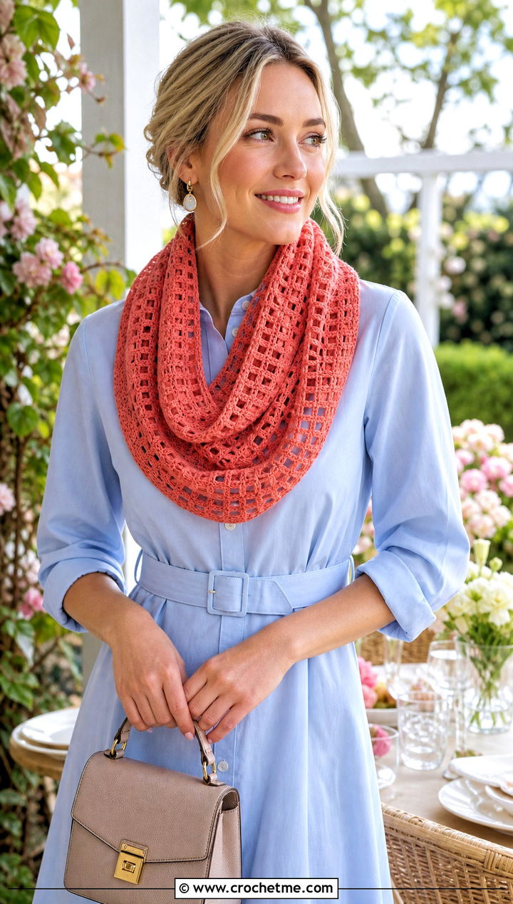 Filet Lace Crochet Cowl With Poplin Dress And Ballet Flats - 35 crochet neck warmer cowls outfit ideas