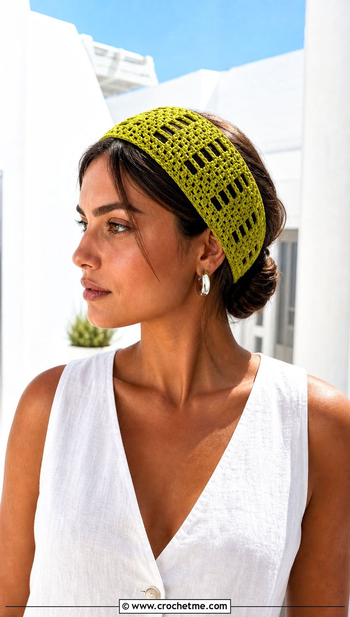 Filet Lace Crochet Headband With Monochrome Outfit - 30 boho crochet headband outfit ideas