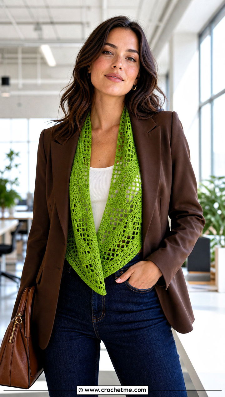 Filet Lace Crochet Shawl With Blazer And Jeans - 25 Lace Crochet Shawl outfit ideas