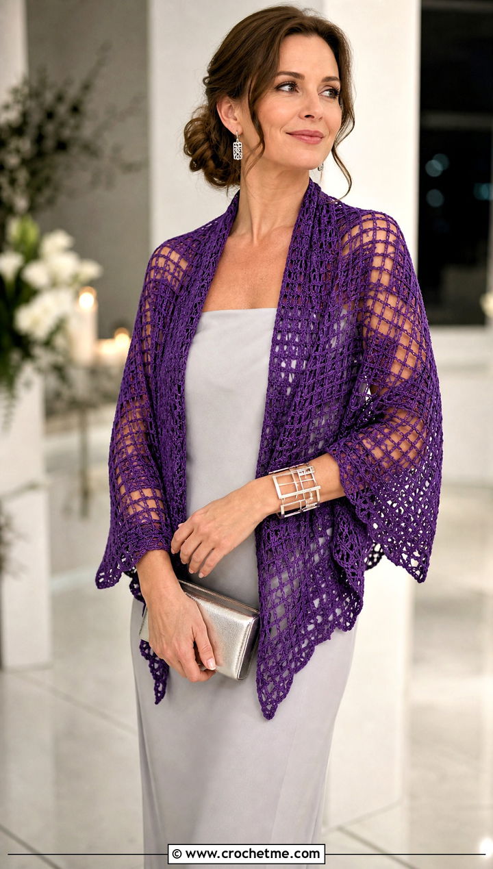 Filet Lace Crochet Shawl With Column Maxi Dress - 25 Crochet For Shawl outfit ideas