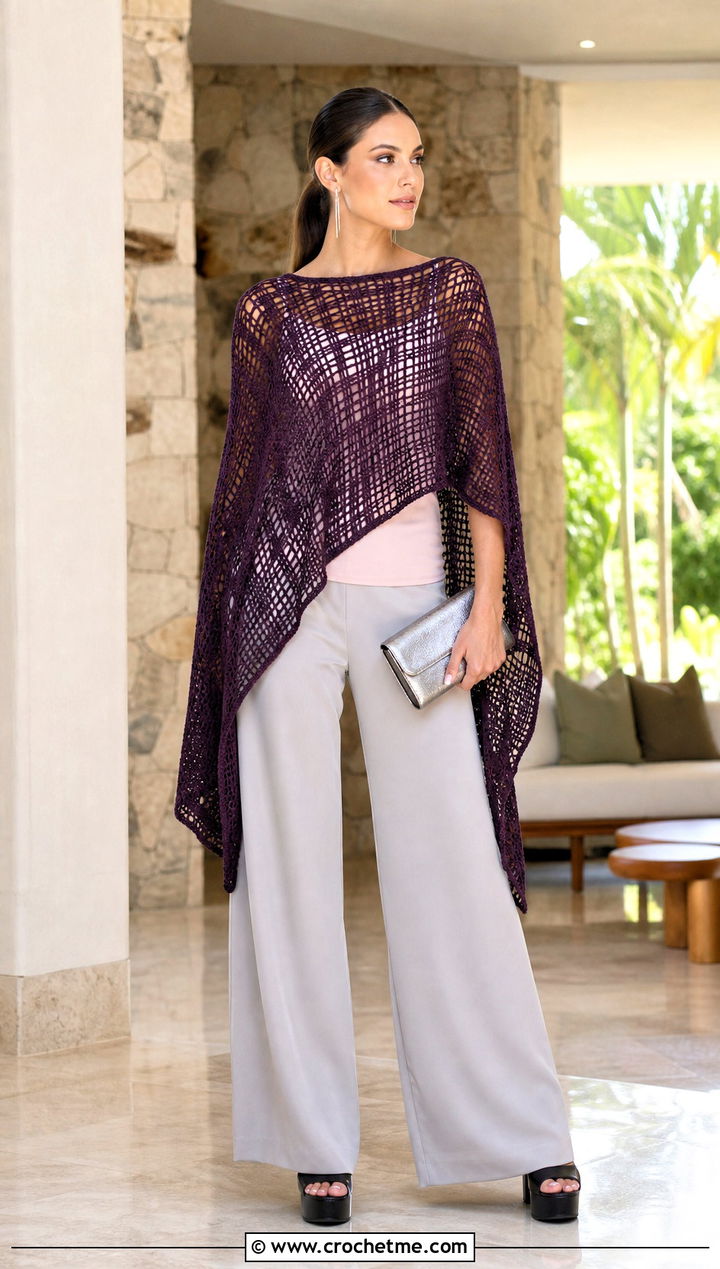Filet Lace Poncho With Wide Leg Trousers - 15 Crochet Lace Poncho On Hanger outfit ideas