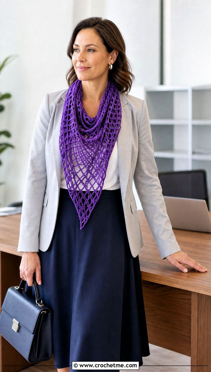 Filet Lace Triangle Shawl With A Blazer And Skirt - 20 Crochet Lace Triangle Shawl outfit ideas