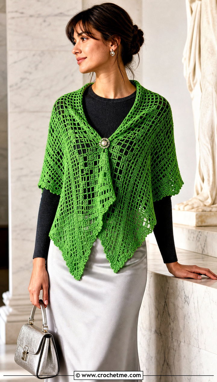 Filet Lace V Shaped Crochet Shawl With Satin Skirt - 15 V Shaped Crochet Shawl outfit ideas