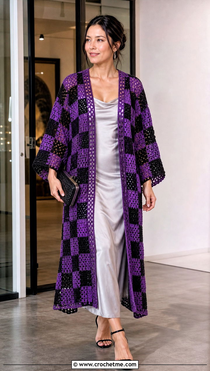 Filet Mesh Tanjiro Crochet Kimono With Slip Dress - 25 tanjiro crochet kimono outfit ideas