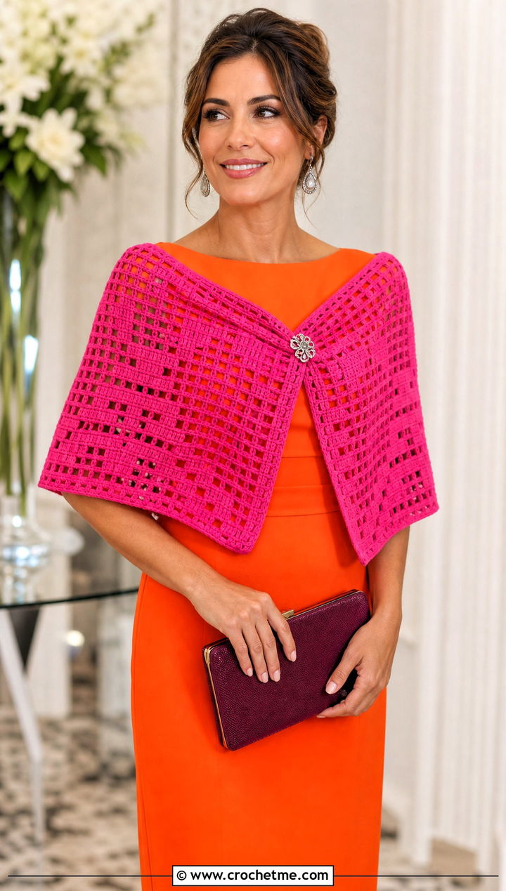 Filet Rectangle Crochet Shawl With Column Dress - 20 Rectangle Crochet Shawls outfit ideas
