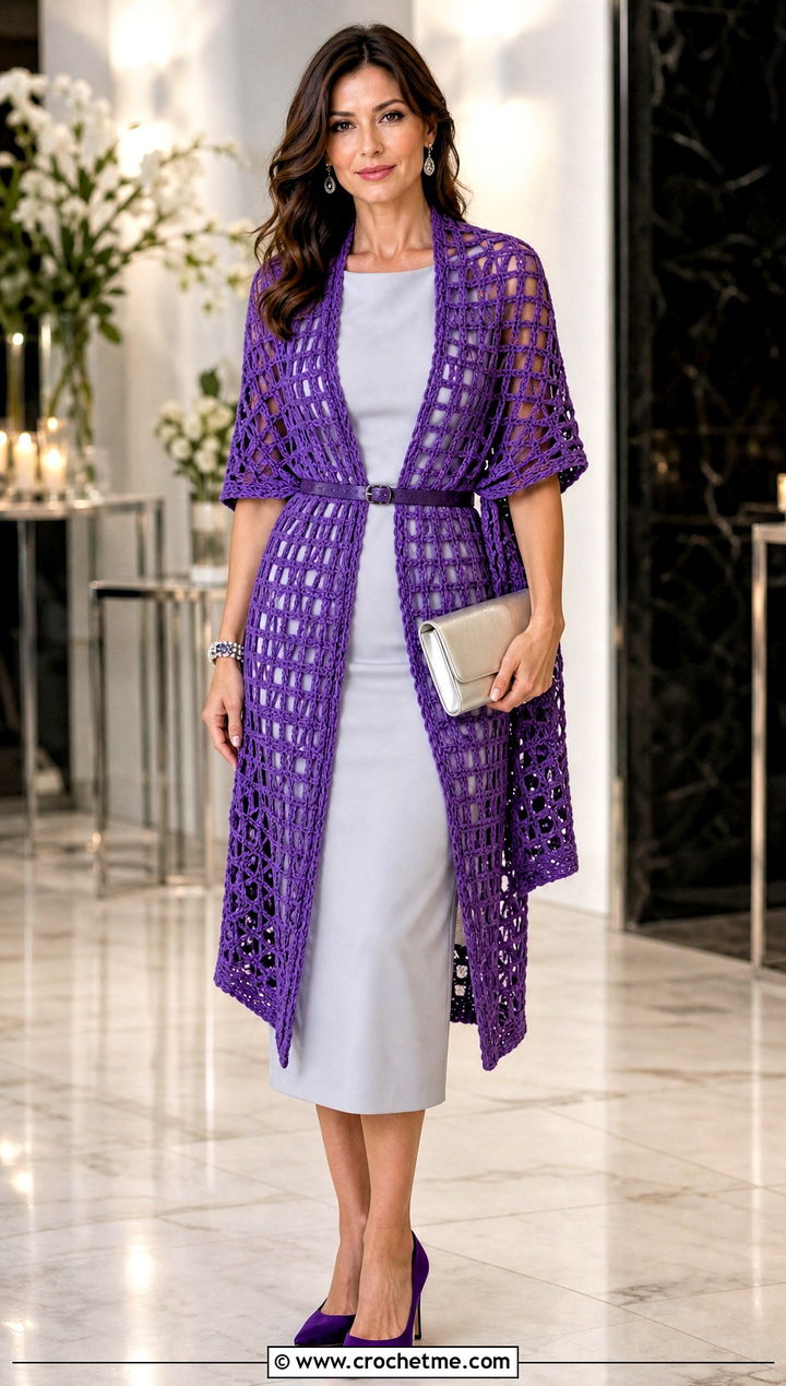Filet Rectangle Crochet Wrap With Column Dress - 20 Rectangle Crochet Wrap outfit ideas