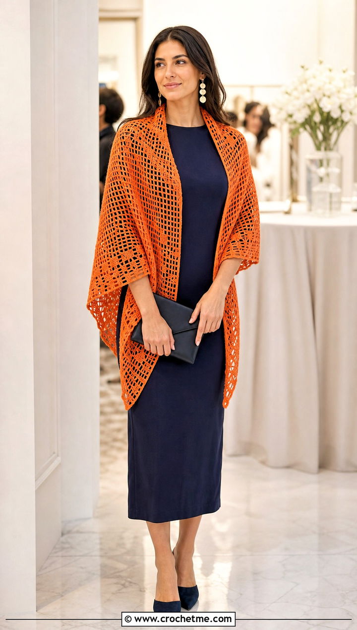 Filet Square Crochet Shawl With Column Midi Dress - 25 Square Crochet Shawl outfit ideas