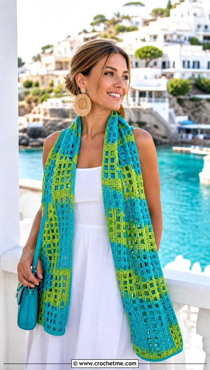 Filet Two Tone Crochet Scarf With Vacation Outfit - 25 two tone crochet scarf outfit ideas