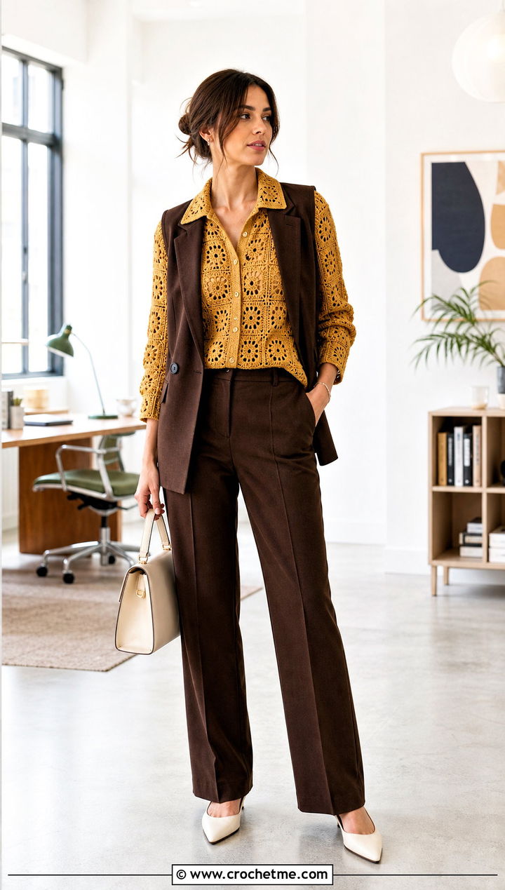 Fine Crochet Granny Square Button Up Shirt With Suit Vest - 25 Granny Square Button Up Shirt outfit ideas