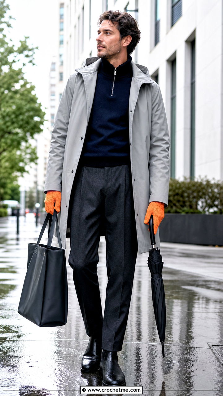 Fine Gauge Crochet Gloves With Raincoat - 35 crochet gloves for men outfit ideas