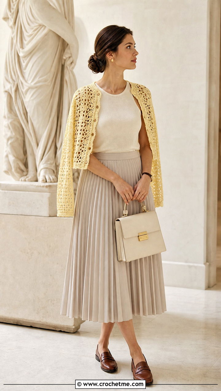 Fine Gauge Crochet Lace Shrug With Pleated Skirt - 35 crochet lace shrug outfit ideas