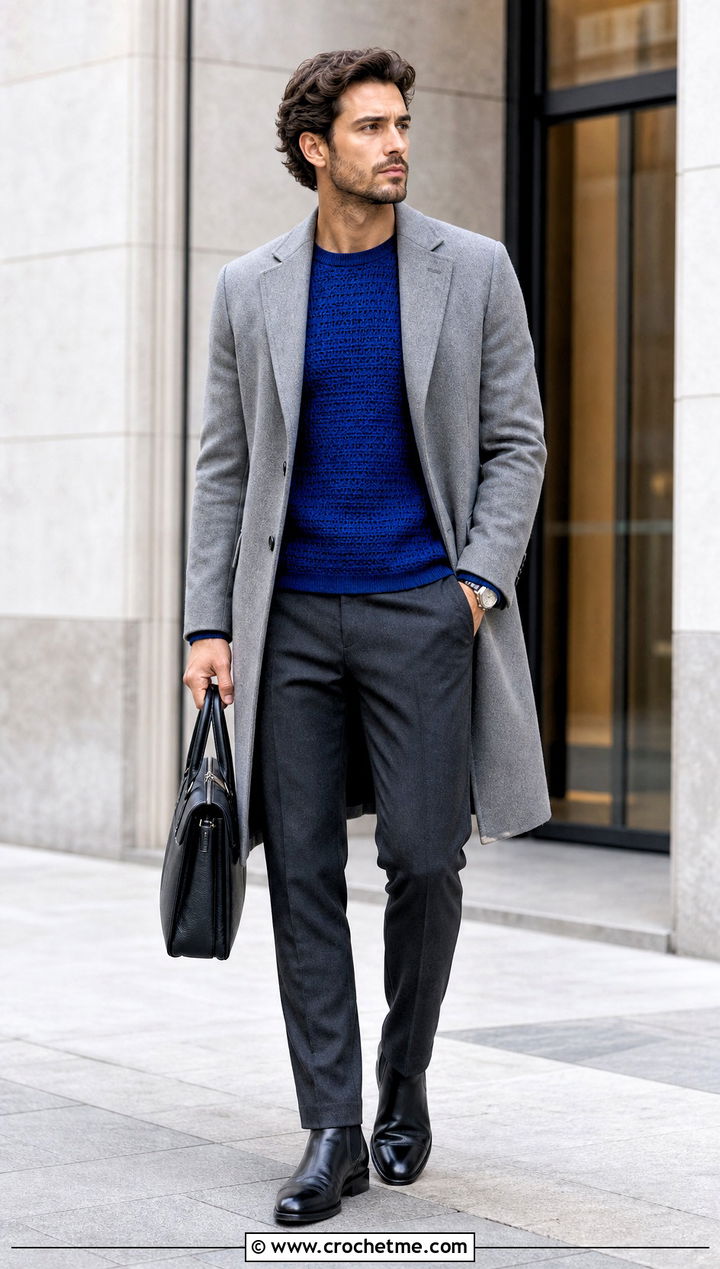 Fine Gauge Crochet Top With Overcoat - 35 Mens Crochet Top outfit ideas