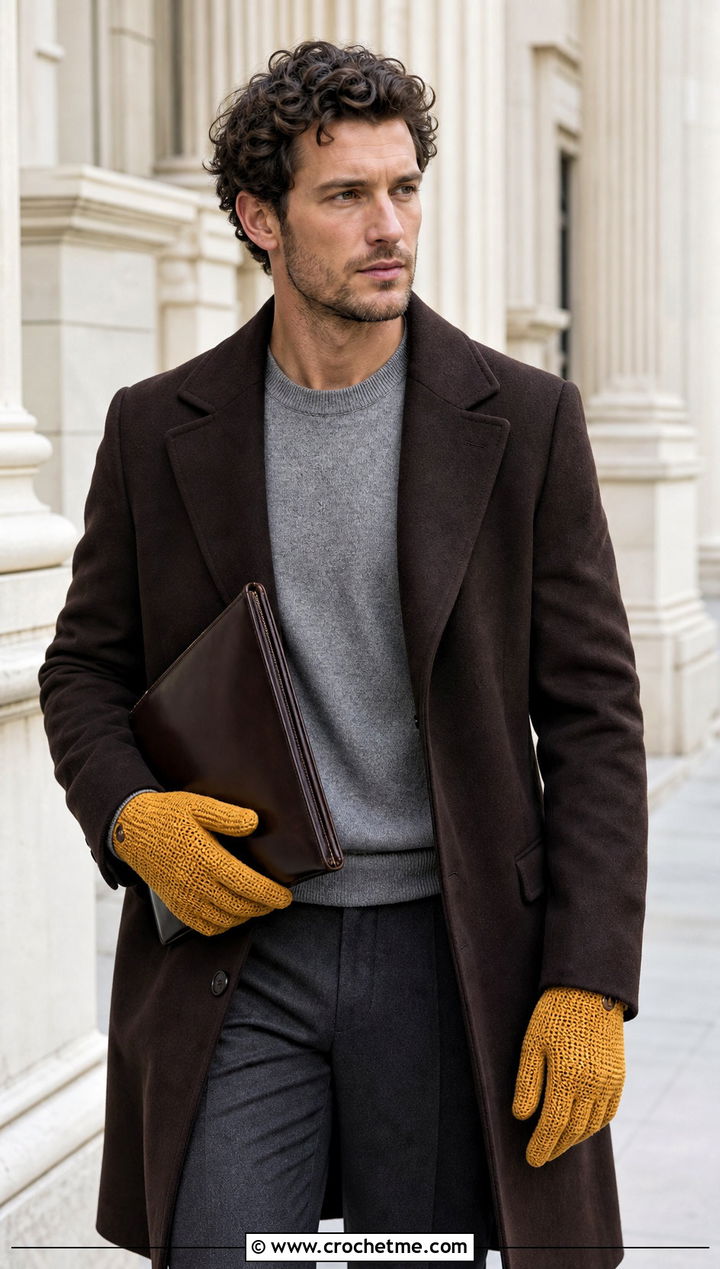 Fine Gauge Knit Look Gloves With Topcoat - 25 Crochet Mens Fingerless Gloves outfit ideas