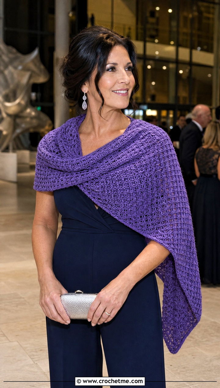 Fine Gauge Waffle Crochet Scarf With Evening Jumpsuit - 25 Waffle Crochet Scarf outfit ideas