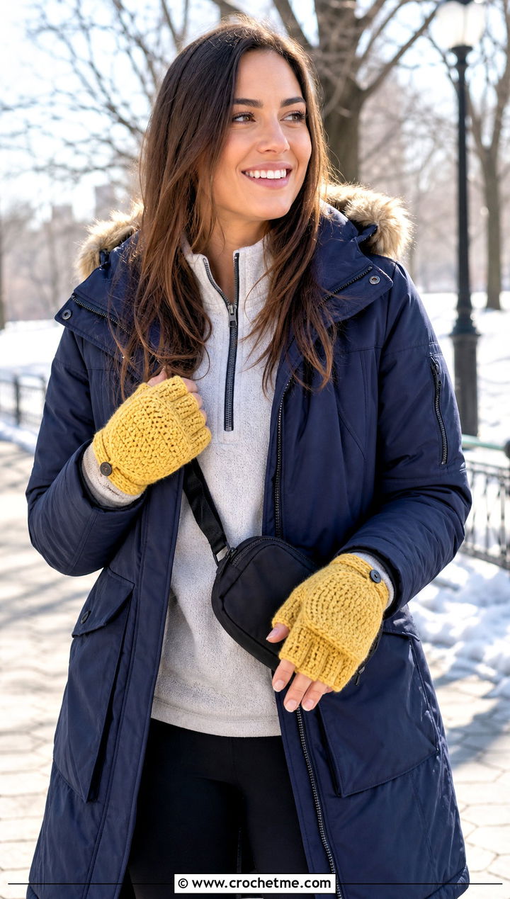 Finger Cap Convertible Tabi Crochet Mittens With Parka And Leggings - 25 Tabi Crochet Mittens outfit ideas