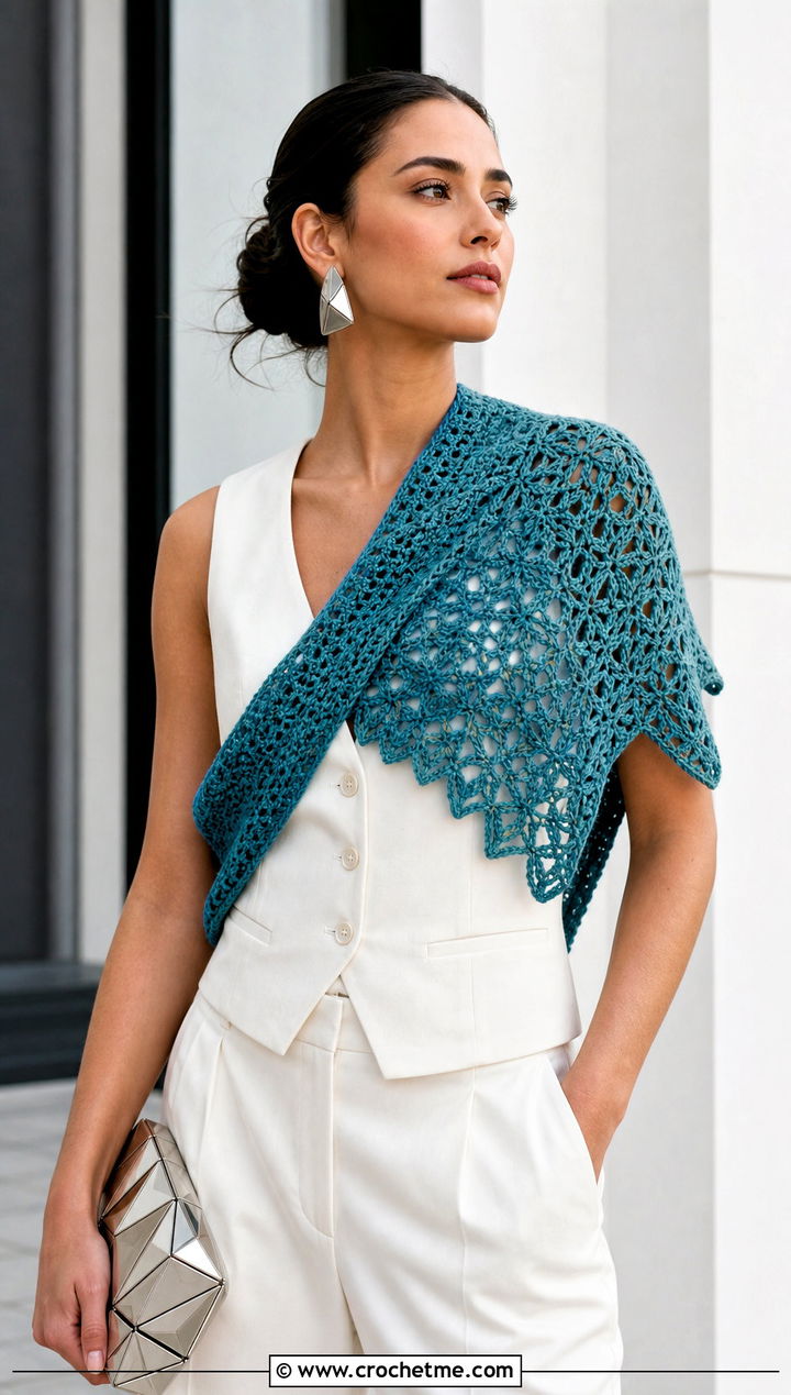 Firelight Facets Crochet Shawl With Tailored Vest And Trousers - 15 kristin omdahl crochet shawl outfit ideas