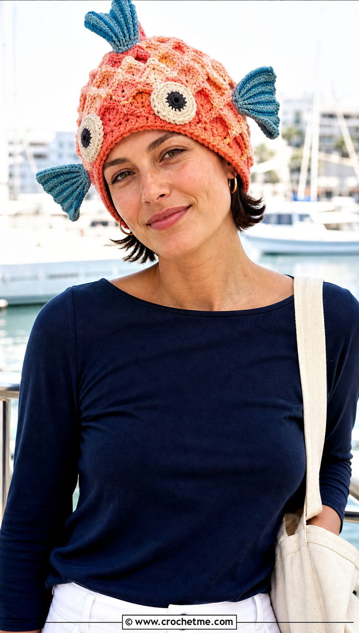 Fish Crochet Hat With Sailor Pants - 30 crochet funny hats outfit ideas