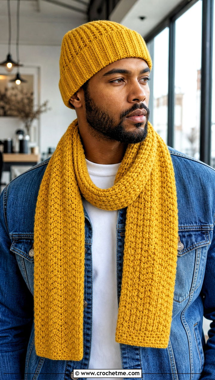 Fisherman Beanie And Classic Scarf With Denim Jacket - 15 Mens Crochet Hat And Scarf outfit ideas