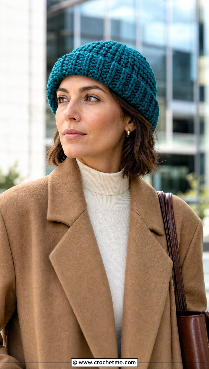 Fisherman Blanket Yarn Crochet Beanie With Blazer And Trousers - 15 blanket yarn crochet beanie outfit ideas