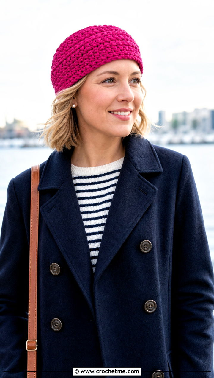 Fisherman Braided Crochet Beanie With Peacoat - 15 Braided Crochet Beanie outfit ideas