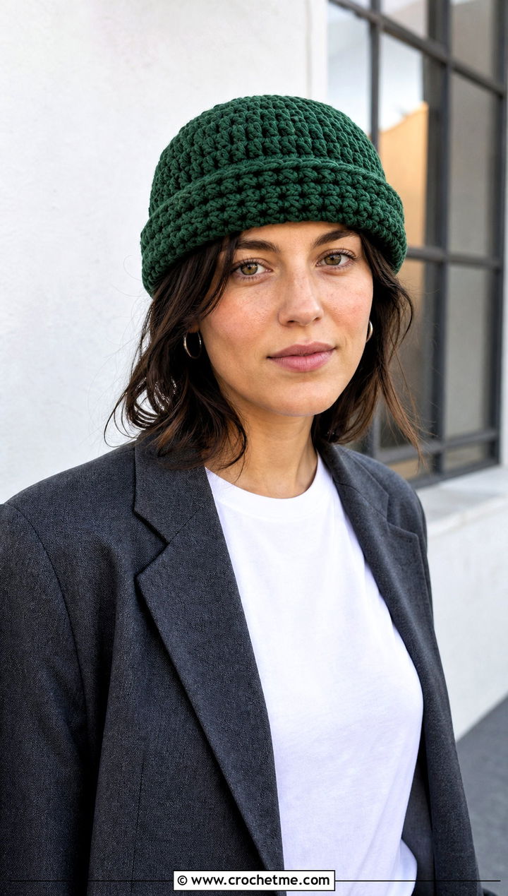 Fisherman Bulky Crochet Beanie With Blazer And Jeans - 30 bulky crochet beanie outfit ideas