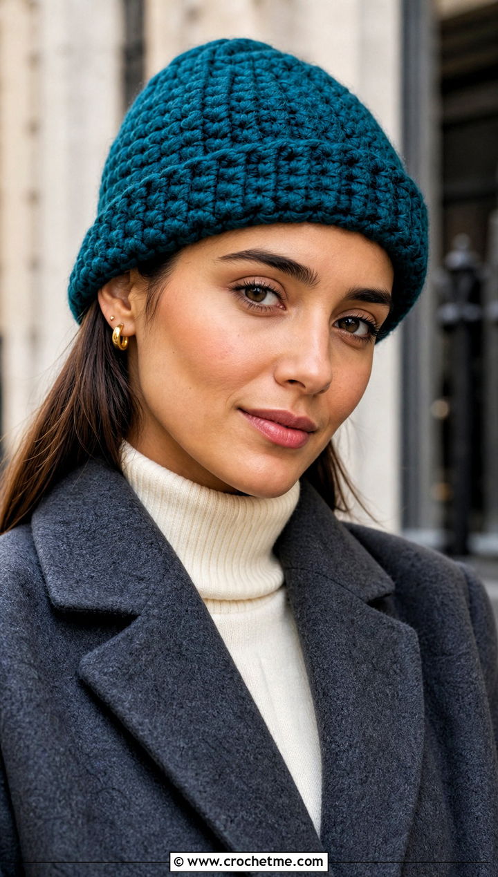 Fisherman Bulky Yarn Crochet Beanie With Wool Coat - 30 bulky yarn crochet beanie outfit ideas