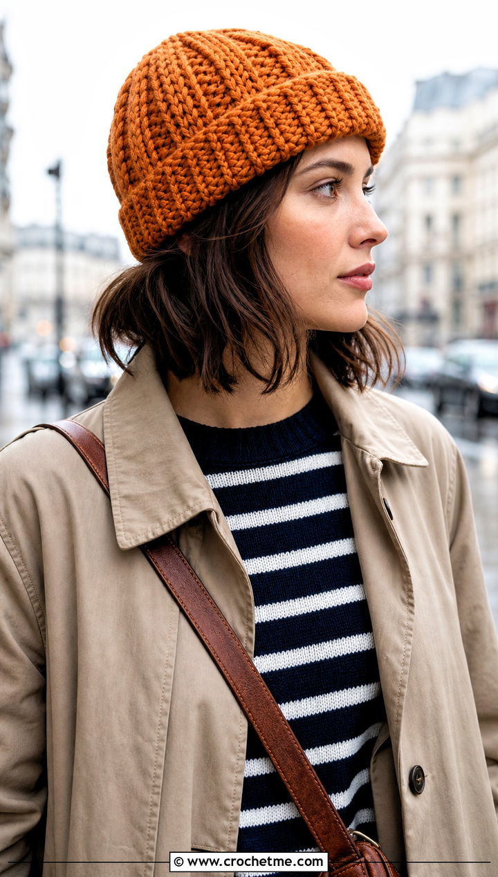 Fisherman Cable Beanie With Trench Coat - 20 Crochet Cable Stitch Beanie outfit ideas