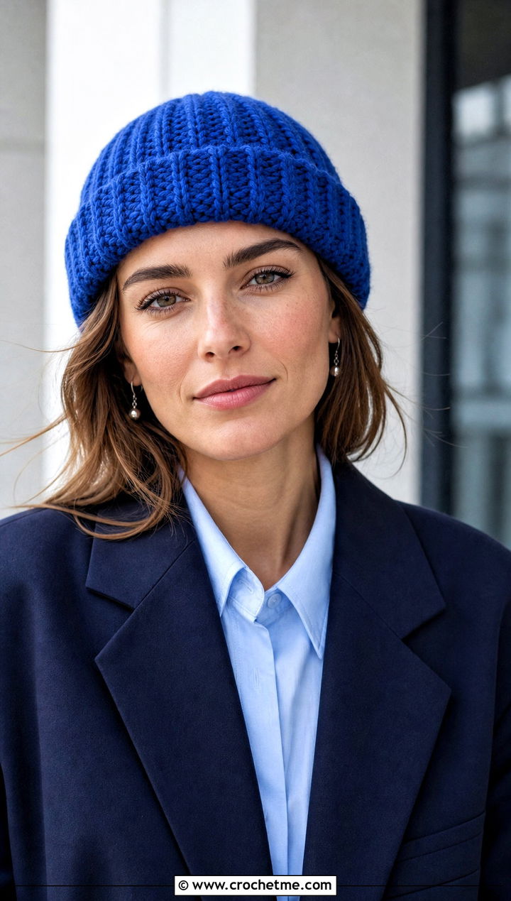 Fisherman Chunky Ribbed Crochet Beanie With Blazer - 25 Chunky Ribbed Crochet Hat outfit ideas