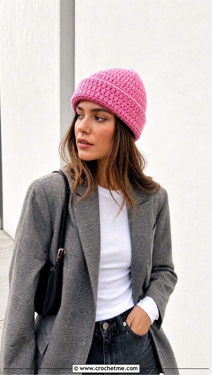 Fisherman Crochet Beanie With Blazer - 25 3 Weight Yarn Crochet Beanie outfit ideas