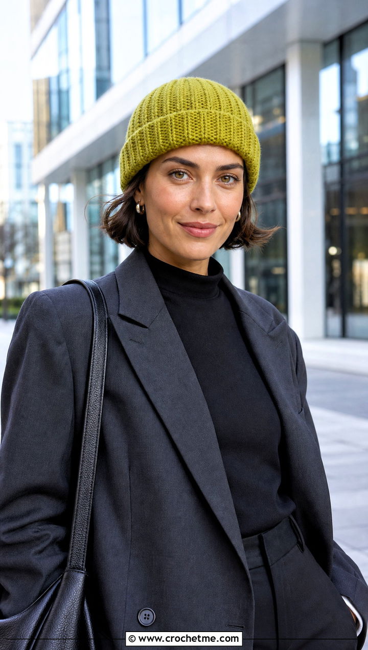 Fisherman Crochet Beanie With Blazer And Trousers - 15 Crochet Beanie All Sizes outfit ideas