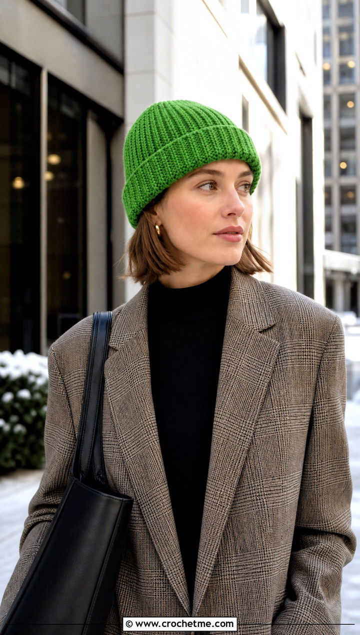 Fisherman Crochet Beanie With Blazer And Trousers - 15 diy crochet winter hat outfit ideas