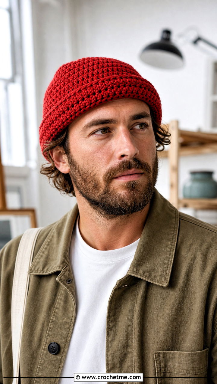 Fisherman Crochet Beanie With Chore Jacket And Utility Pants - 30 men's crochet hats outfit ideas