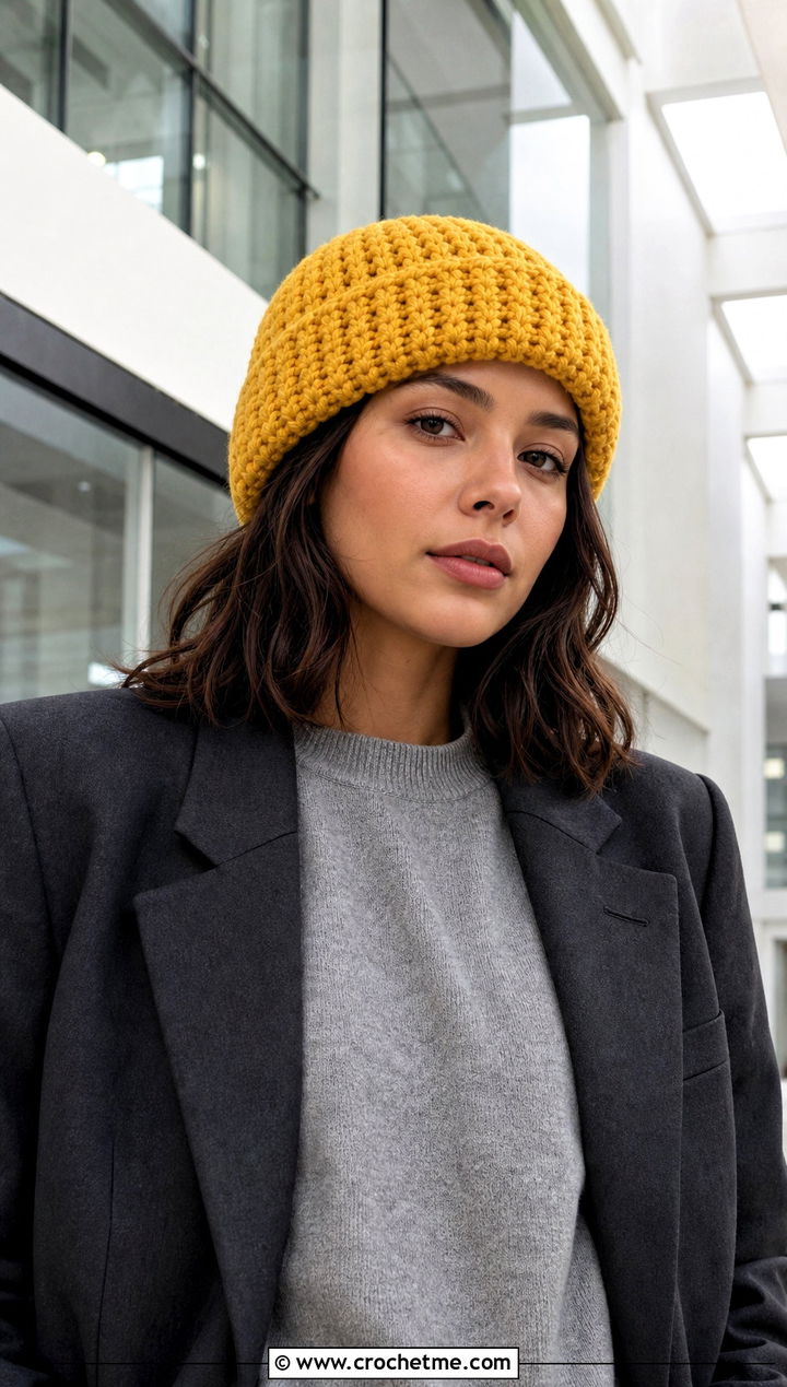 Fisherman Crochet Beanie With Tailored Blazer - 25 Fall Crochet Beanie outfit ideas