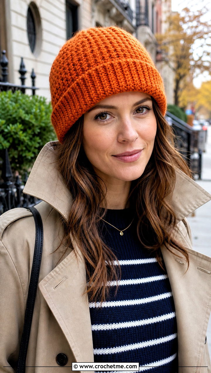 Fisherman Crochet Beanie With Trench Coat - 20 Fun Crochet Beanie outfit ideas