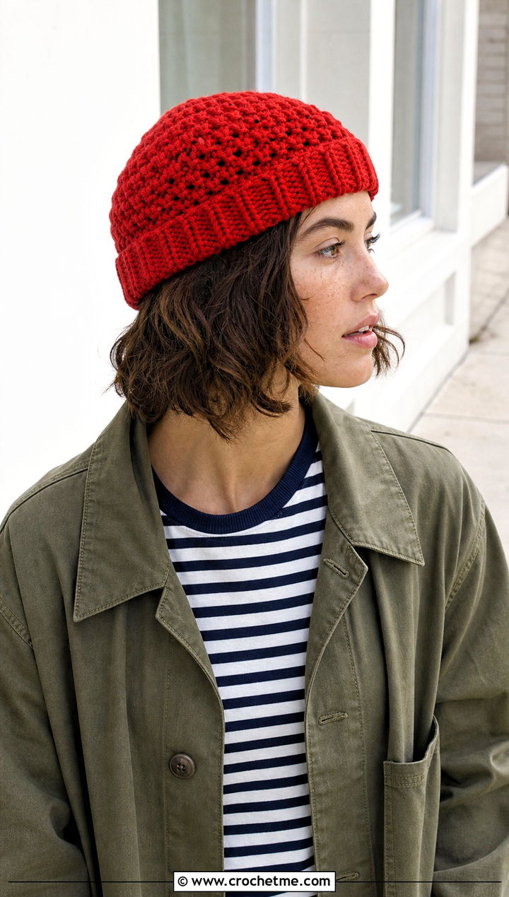 Fisherman Crochet Beanie With Utility Jacket And Chino Pants - 15 Easy Crochet Beanies For Beginners outfit ideas