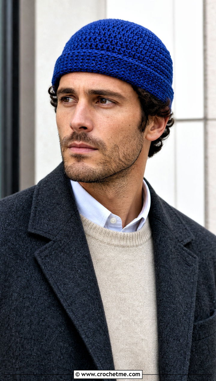 Fisherman Crochet Beanie With Wool Coat - 30 crochet man beanie outfit ideas