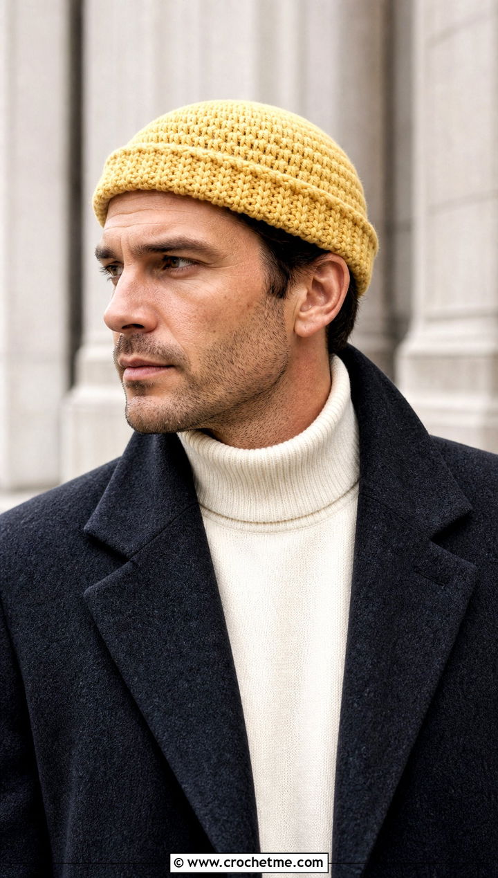 Fisherman Crochet Beanie With Wool Overcoat - 25 crochet for men's beanies outfit ideas