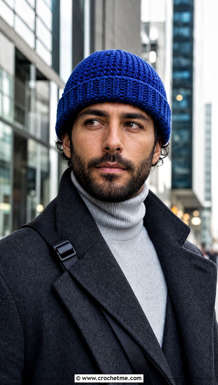 Fisherman Crochet Beanie With Wool Overcoat - 15 men's crochet beanies outfit ideas