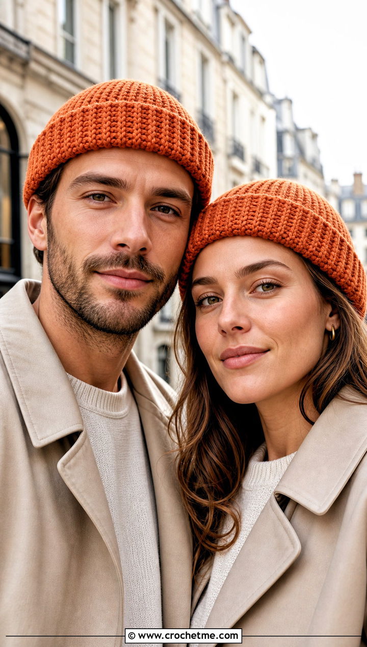 Fisherman Crochet Beanies With Trench Coats - 15 Couples Crochet Hats outfit ideas