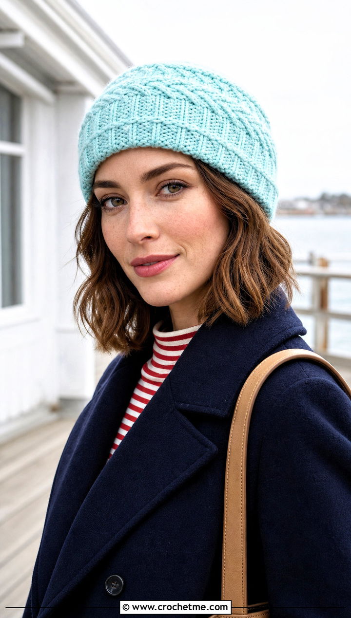 Fisherman Crochet Cable Beanie With Peacoat - 25 crochet cable beanie outfit ideas