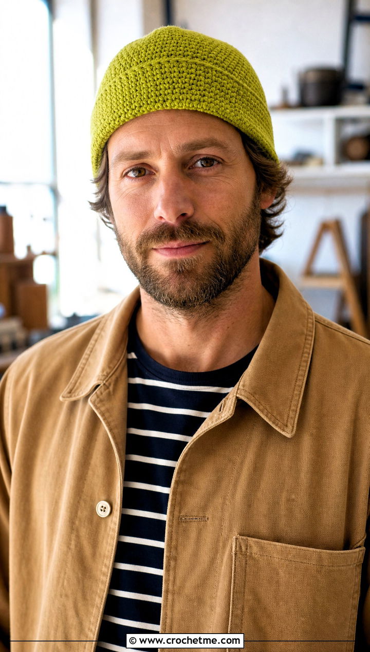 Fisherman Crochet Chemo Cap With Chore Coat - 25 Crochet Chemo Caps For Men outfit ideas