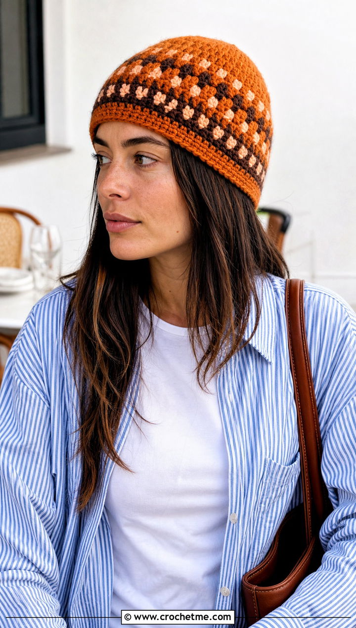 Fisherman Crochet Fair Isle Beanie With Oversized Shirt - 25 Crochet Fair Isle Hat outfit ideas