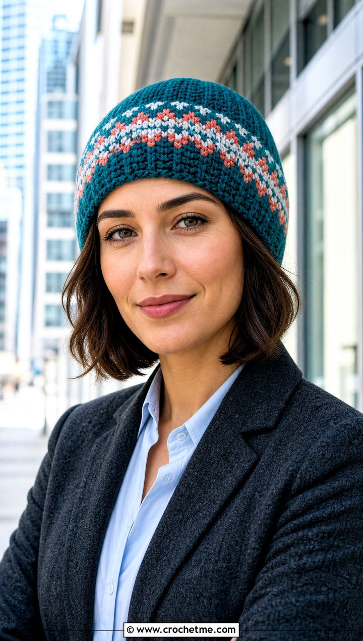 Fisherman Fit Crochet Fair Isle Beanie With Wool Blazer - 20 Crochet Fair Isle Beanie outfit ideas