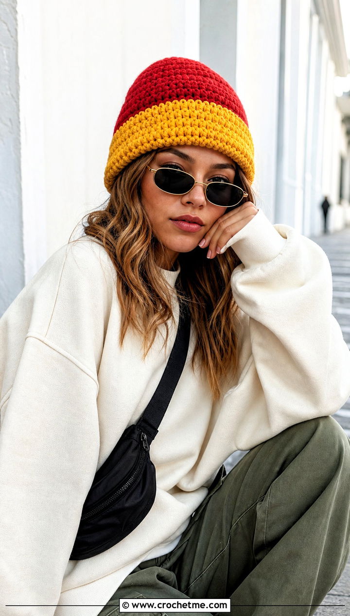 Fisherman Gryffindor Crochet Beanie With Cargo Pants - 15 gryffindor crochet hat outfit ideas